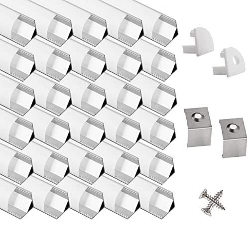 Image of LED Aluminum Channel V - 40x1m Corner Profile Track with Milky PC Cover for Strip Lights Installation,Easy to Cut,Professional Look LED Strip Diffuser Cover with Complete Mounting Accessories
