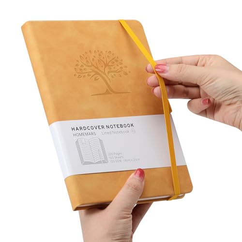 HOMEMARS Notizbuch, Notebook, a5, Journal buch, Reisetagebuch, Liniert a5, Notizblock, Notizbücher a5, 100gsm, 200 Pages, 2 Stück, Reisetagebuch, Notizbuch Leder, Prägebaum Design,Gelb Blau