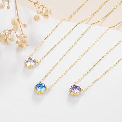 Jewlpire Gifts for Her Birthstone Necklace for Women, 2 Carat Dainty Silver Necklace for Women, Christmas Gift Birthday Gift Mother's Day Gifts for Mom Wife Her