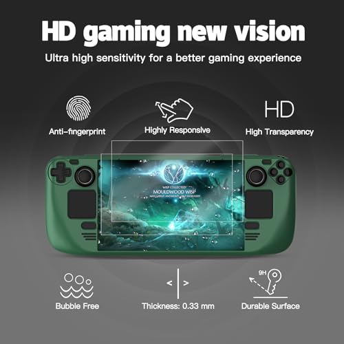 Image of bibuks Steam Deck Case,Steam Deck OLED Protective Case,Non-Slip Skin Protective Shell Accessories with Kickstand ,2 Screen Protector, 4 Thumb Grip (Green)