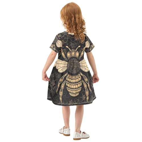 Girls Summer Dress Yellow Bee on Black Toddler Short Sleeve Dress Casual Kids Dress, 2T3