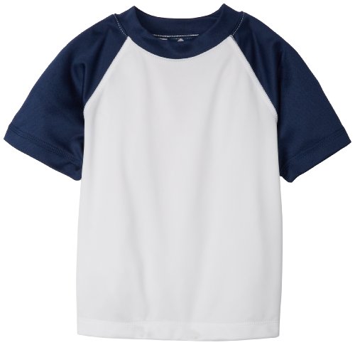Kanu Surf Boys' Toddler Short Sleeve UPF 50+ Rashguard Swim Shirt, Contrast White, 4T
