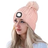 Shedoo Mütze mit Led Licht, Winter Wärmer Strickmütze für Damen und Mädchen, USB Wiederaufladbare LED Beleuchtete Beanie Mütze mit Licht, LED Licht Mütze für Jogging, Camping, Angeln, Walking - Rosa
