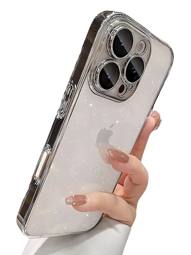 saymi's メタリック フレーム 韓国 iPhone15 ケース ラメ×メタルでつくる愛されケース 黄ばみが目立ちにくい ハードタイプ 微細な煌めき 可愛い (シルバー, iPhone15)
