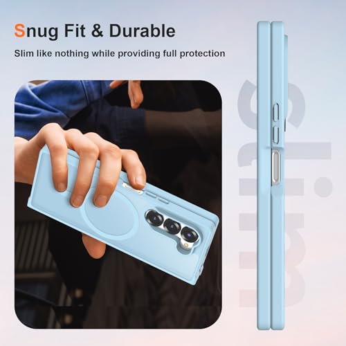 Image of ORETECH Magnetic Case Compatible with Samsung Galaxy Z Fold 6 Case, Translucent Back Non-Slip Hard PC Shockproof Bumper Protective Phone Case Cover for Samsung Z Fold 6 - Sierra Blue