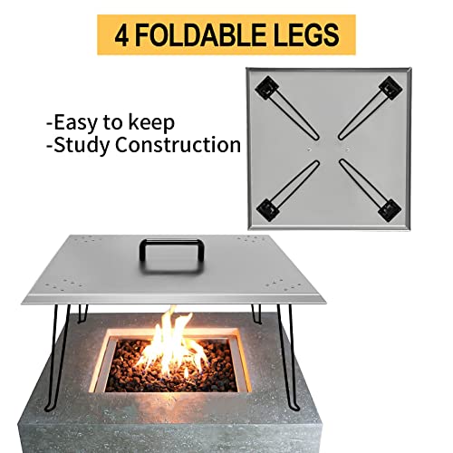 Migoda Heat Deflector 24x24x13\'\', Stainless Steel Fire Pit Cover 1.5mm Thick, Fire Pit Burner Cover to Push Heat Down and Out to Warm Friends and Family, with Carrying Handle and Foldable Legs
