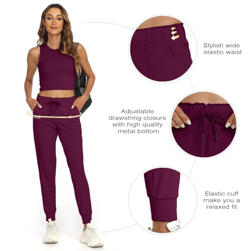 Image of Haowind Joggers for Women with Pockets Elastic Waist Workout Sport Gym Pants Comfy Lounge Yoga Running Pants