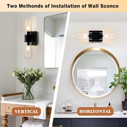 Image of Bathroom Light Fixtures, 2-Light Vanity Lights for Bathroom Vanity Light with Glass Tube Modern Linear Wall Sconce for Bedroom Hallway Living Room Over Mirror