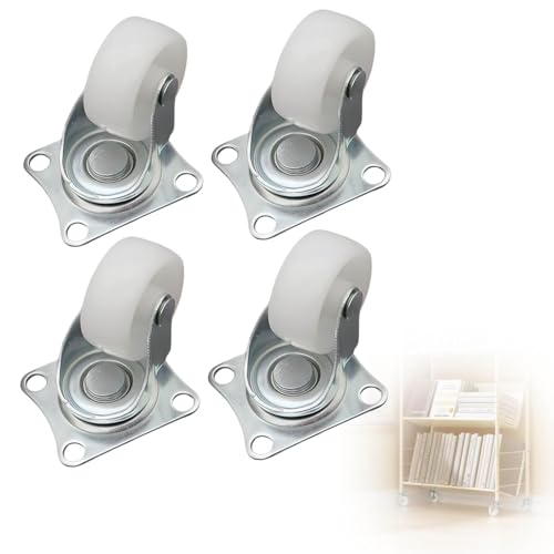 4 PCS Swivel Castor Wheels, Heavy Duty Moving Furniture Casters - 60KG Load, Silent Small Trolley Wheels for Cabinets, Workbenches, DIY Moving Objects (White)
