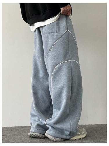 Men's Baggy Sweatpants Drawstring Elastic Waist Y2K Loose Wide Leg Long Pants with Pockets3