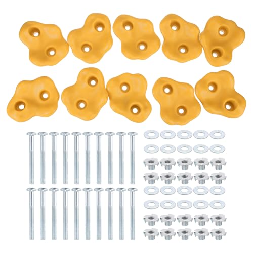 Prises d'escalade PATIKIL jaunes taille L avec double trou pour mur et arbre x10