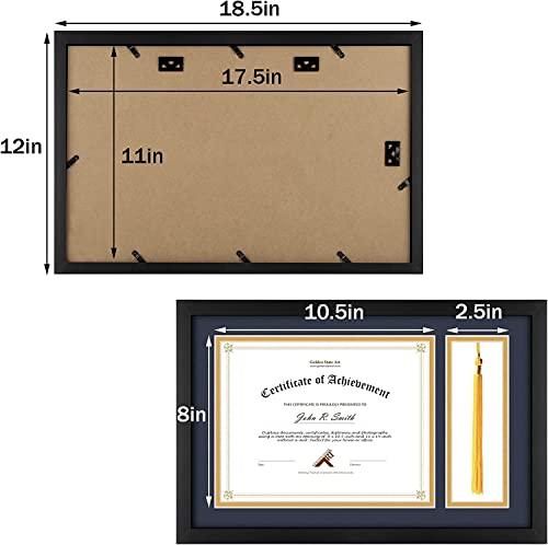 Golden State Art, Caixa de sombra de borla de diploma de madeira maciça, moldura de 28 x 43 cm para
