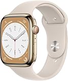 Apple Watch Series 8 (GPS + Cellular, 45mm) - Gold Stainless Steel Case with Starlight Sport Band (Renewed)
