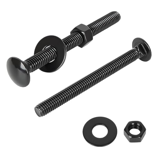 3/8-16 x 6 Carriage Bolt Kit, Stainless Steel 304 Carriage Bolts Screws with Hex Nuts &amp; Flat Washers, Round Head Square Neck, Full Thread, Black Finish, 4 Sets