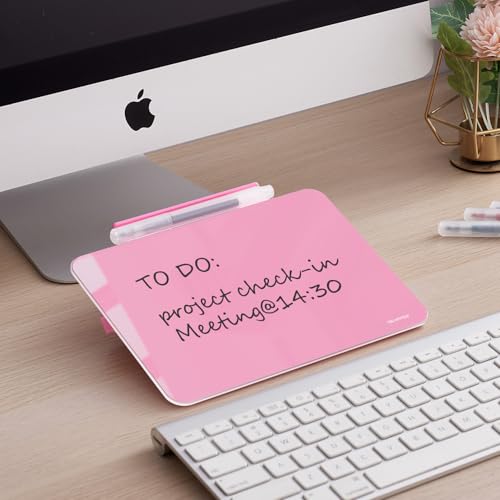 Image of TSJ OFFICE Small Desktop Whiteboard - Glass Dry Erase Board 8 X 6 Inches Tabletop Easel Whiteboard with Stand, Desk Board Buddy for Artist, Teacher and Student