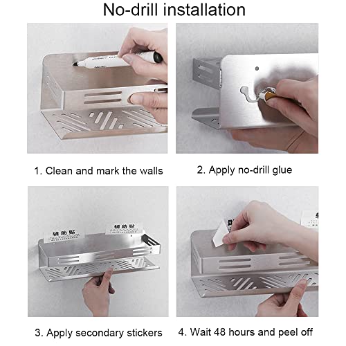 Melairy Stainless Steel Bathroom Shelves Shower Shelf, No Drilling Shower Caddy with 2 Hooks for Bathroom and Kitchen - Image 4
