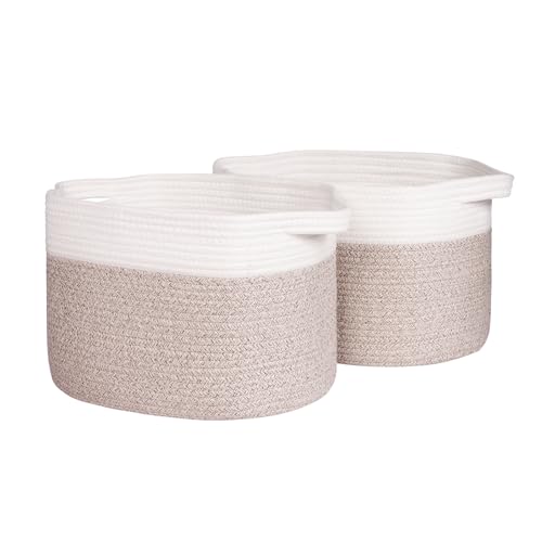 Image of Univivi Woven Baskets for Storage, Decorative Cube Storage Bin for Organizing, 15"×11"×10" Square Rope Basket for Shelves Organizer, Sundries and Baby Nursery, White and Brown, 2 Pack