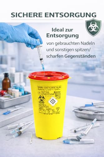 BUXMED 3 Stück Kanülenabwurfbehälter 2 Liter, für Spritzen, Nadeln & Skalpelle, Sharps Container, Abwurfbehälter, Biohazard, Butterfly Kanüle, Spritzenabwurfbehälter, Nadelentsorgungsbehälter