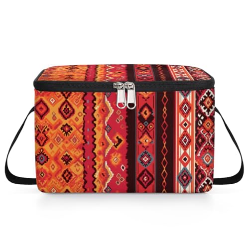 GzLeyigou Geometric Ethic Style Lunch Bags for Women Men 9 Cans, Hot & Cold Food Delivery Bag Insulated Grocery Bag Insulated Lunch Box Boho Cooler Bag for Office Work Picnic Beach