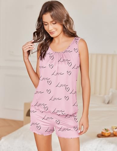 Ekouaer 2 Pack Womens Pajamas Set Casual Tank Top and Shorts Loungewear - image 2