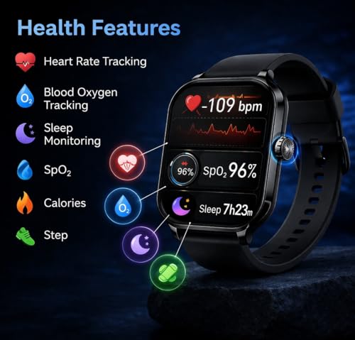 Image of Bouncefit H9 Smart Watch for Men, Women, Boys, Girls, Kids - 2.01 inch Full Touch Screen Display, Bluetooth Calling, Rotating Crown, Workout Modes, Wireless Charging Smart Watch - Black AA