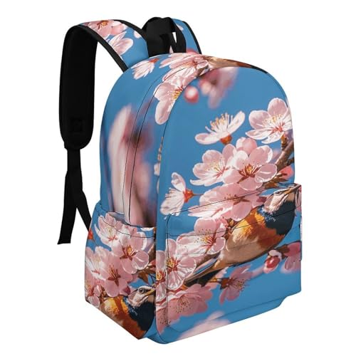 Heavy-Duty Backpack with Reinforced Base And Side Pockets, Bird Cherry in Bloom Print Travel Bag2