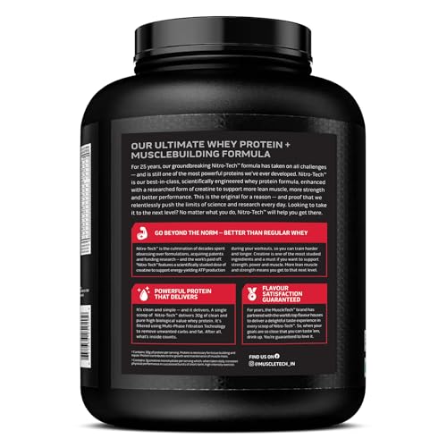 Image of MuscleTech Nitro-Tech Whey Protein, 1.72kg (3.8lbs), Vanilla Cream, 30g Protein, 3g creatine monohydrate, 6.7g BCAA, ultimate muscle building formula, increase strength & performance