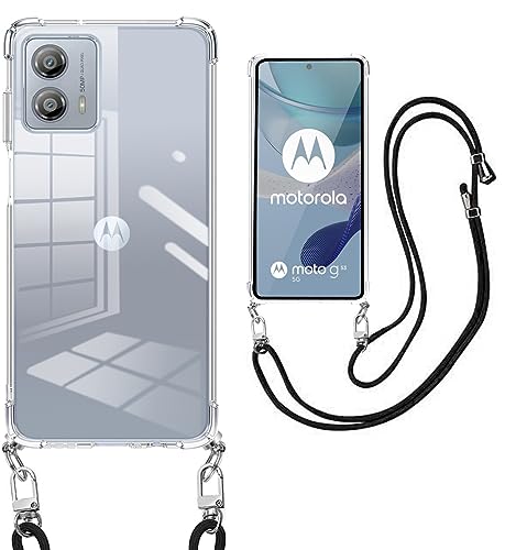 weiaoluo Moto g53 5g ケース クリア ショルダー 耐衝撃 モトローラ G53 5G ケース Moto g53j 5g Moto g53y 5g カバー ネックストラップ 首かけ 斜めがけ 携帯ストラップ 肩掛け 落下防止 すり傷防止 首掛け 紐付き耐衝撃 透明TPU 軽量 ケース 360°全面保護 多機能 斜めかけケース 衝撃吸収 ストラップ 調節可能（クリア）