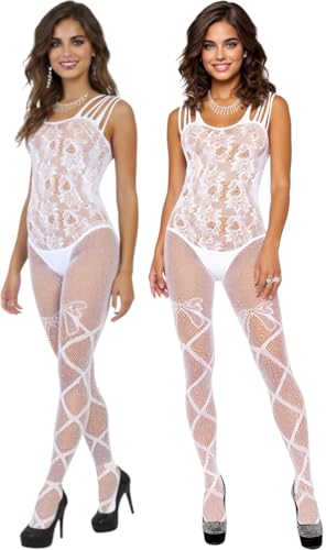 Image of ToBeInStyle Women's Assorted Bodystocking Sheer Opaque or Fishnet Crotchless Lingerie Bodysuit
