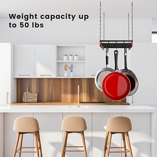 MAWEW Pot Rack Hanging, Iron & Wood, 24 x 13 x 2.4 Inches, Black, Kitchen Use