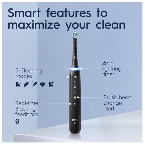 Image of Oral-B iO5 Electric Toothbrushes For Adults, 1 Toothbrush Head & Travel Case, 5 Modes With Teeth Whitening, UK 2 Pin Plug, Black