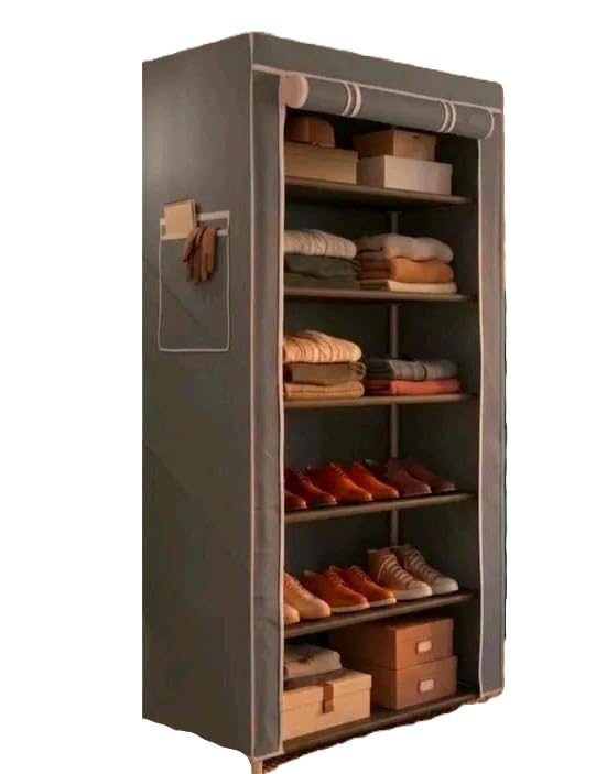 Covered FootDesigns Rack Stand Storage Organizer for Home Bedroom Living Room Dust Protection Unit Gray-image-12