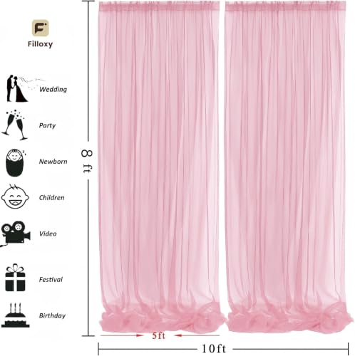 Image of Light Pink Net Backdrop Curtain Set for Decoration, 2 Pieces, 8 x 5 feet, for Wedding, Birthday,Christmas, Festival, Anniversary, Engagement (Light Pink)