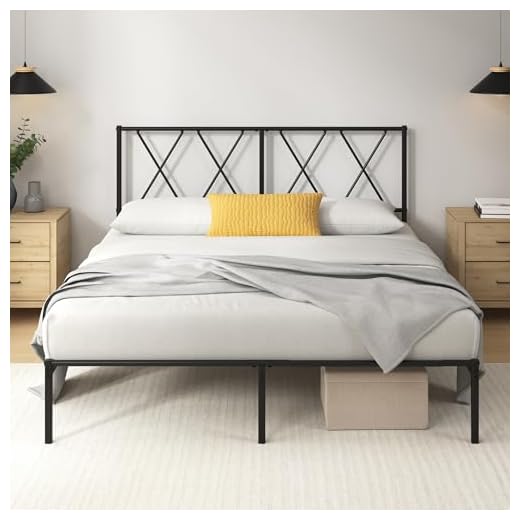 Zinus Elias Letto Matrimoniale 160x190 cm - Letto 160x190 - Durevole base in metallo con testata - Altezza 30 cm - Rete a doghe in metallo inclusa - Spazio di archiviazione sottostante - Nero