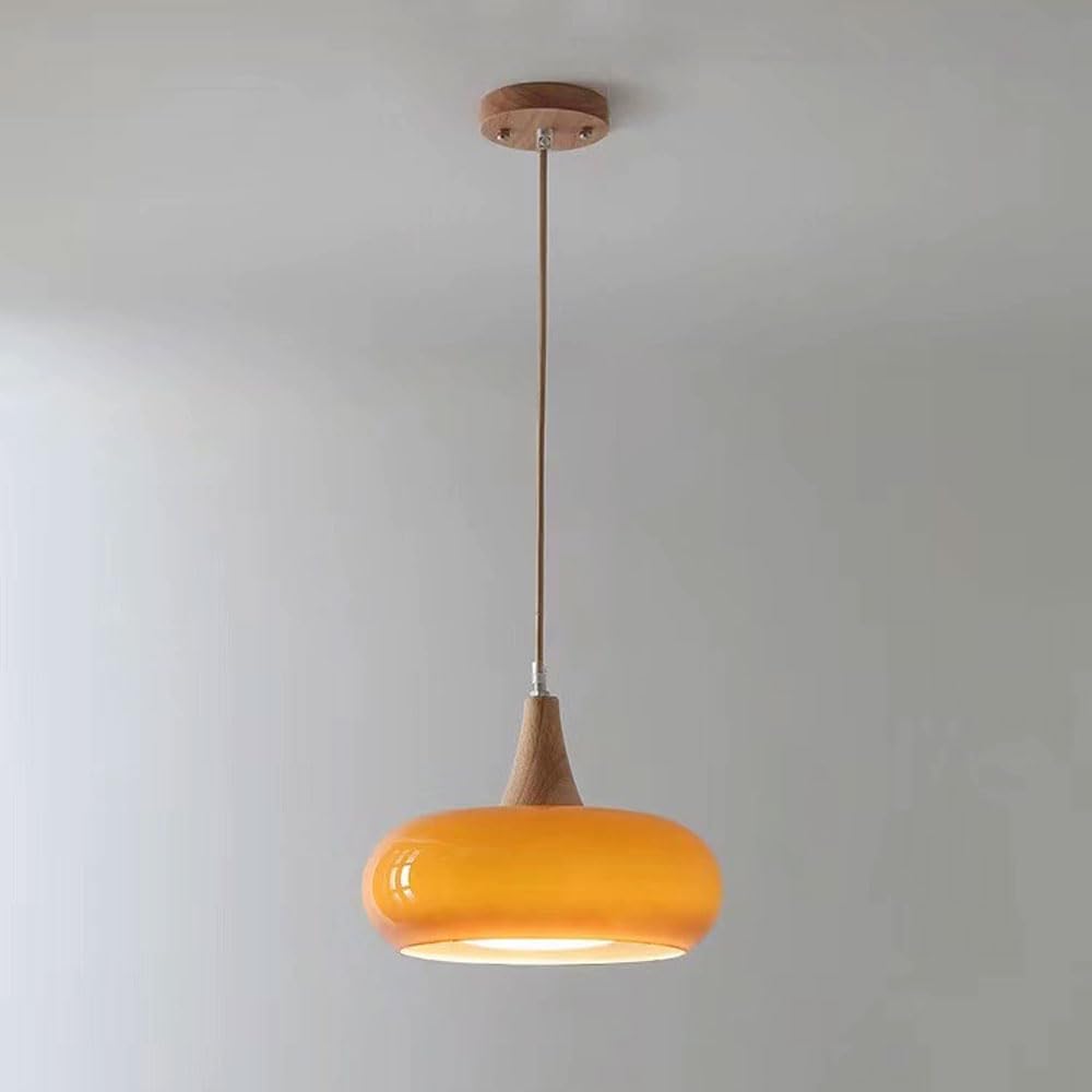 LYMSXAZOU Glass Pendant Lighting Dome Hanging Lamp Wood Ceiling Suspended Light Kitchen Island Dining Room Lamps