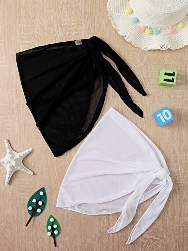 Verdusa Girl's 2Pack Tie Side Beach Swimsuit Bikini Wrap Skirt Cover Up Black And White 140 #TOP2