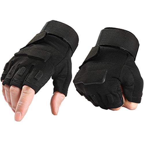 Tirain Military Half Finger Fingerless Tactical Airsoft Hunting Riding Cycling Gloves (M, Black)