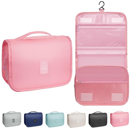 Image of Toiletry Bag Travel Bag with Hanging Hook for Women and Men,Pink | Waterproof Small Capacity Hanging Multifunctional Makeup Bag for Toiletries, Portable Cosmetic Bag Travel Organizer