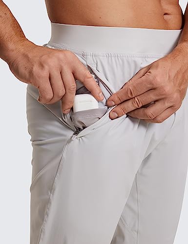 Crz Yoga Men's Lightweight Joggers Pants - 29" Quick Dry Workout Pants Track Running Gym Athletic Pants With Zipper Pockets Platinum Grey Medium #TOP2