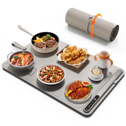 Image of Warming Mat for Food (24 inchx16 inch) - iTRUSOU 7-Level Electric Warming Tray with 400W High-Power, Timer 0-99H & Built-In Strap - Rollable Large Food Warming Mat for Parties & Buffet