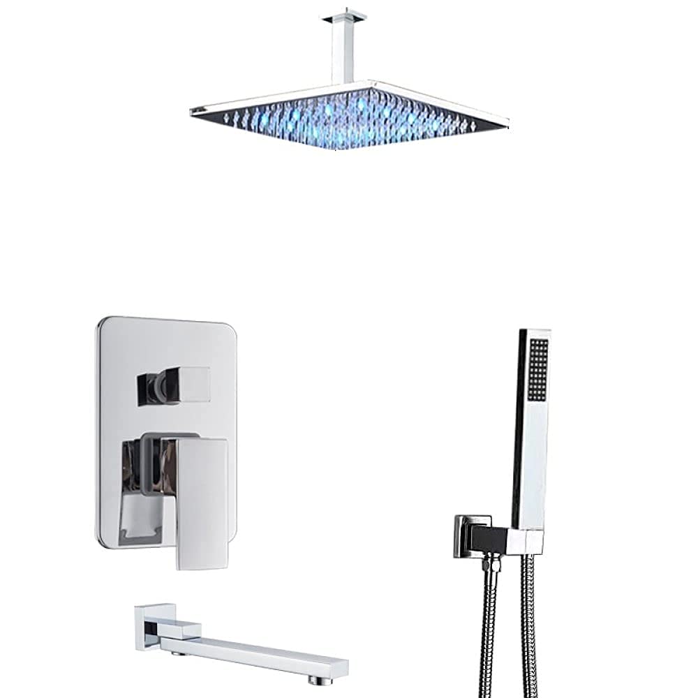 Robinet de salle de bain chrome LED et ciel de pluie encastré haut de gamme