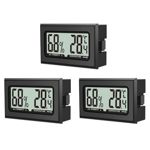 3 Stück Luftfeuchtigkeitsmesser Thermometer, Mini Digital Hygrometer mit LCD, Temperatur Zimmerthermometer für Innenraum Büro Wohnzimmer und Weinkeller（Batterien Enthalten）