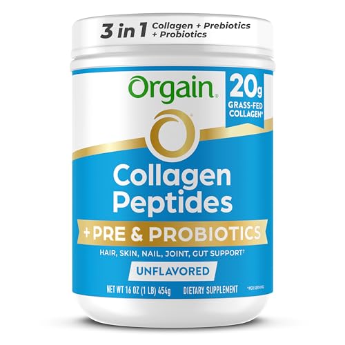 Orgain 20g Collagen Peptides + Prebiotic & Probiotics Powder, 1lb | Grass fed hydrolyzed collagen with 1 billion CFU, type I & III for women & men supports digestive, hair, skin & joint health - image 1
