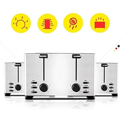 HYLK Neuer starker 4-Scheiben-Toaster, elektrischer Toaster aus Edelstahl mit 2breiten Schlitzen und 5 Toast-Modi… – Bild 3