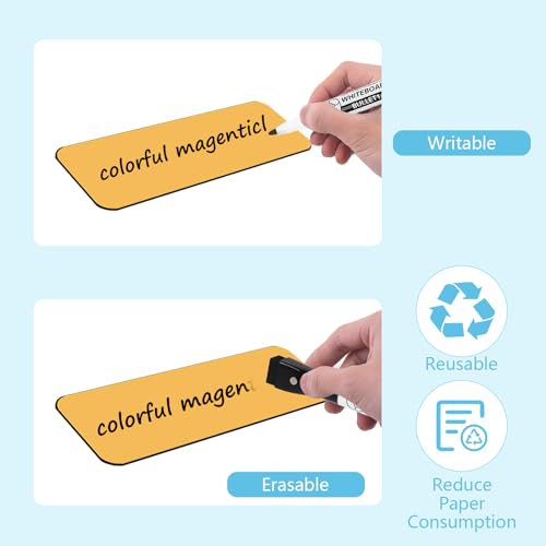 80 Stück Magnetstreifen Beschreibbar, 60x20mm Magnetschilder zum Beschriften, Abwischbare Magnete Beschreibbar, 5 Farben Beschreibbare Magnetetiketten für Whiteboard, Magnettafel, Kühlschrank