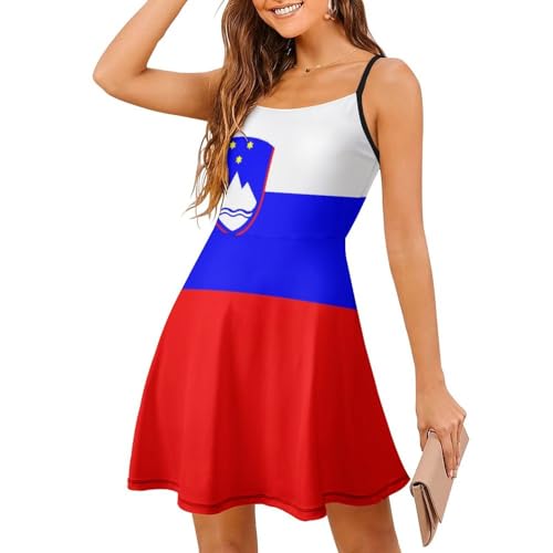 Xakuxogn Slovenia Flag Women's Spaghetti Strap Mini Dress, Large