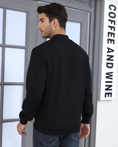 Image of YuKaiChen Mens Lightweight Bomber Jacket Casual Plaid Jacquard Varsity Jacket Coat with Zipper Pockets