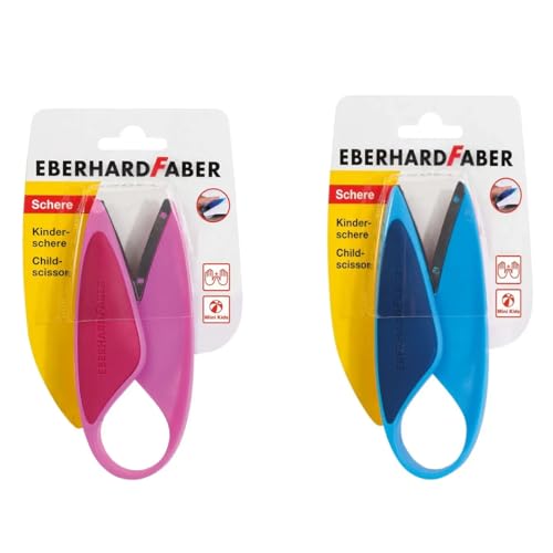 Eberhard Faber 579951 - Forbici per bambini per mancini e destrorsi, mini bambini, forbici blu (1 blu + 1 rosa)
