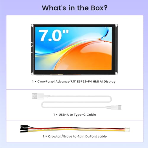 ELECROW Wyświetlacz ESP32 1024 x 600, 7-calowy ekran dotykowy IPS HMI ESP32 IPS, obsługuje interakcję głosową AI, dwurdzeniowy procesor ESP32-P4, do 400 MHz, kompatybilny z Arduino, ESP-IDF, LVGL