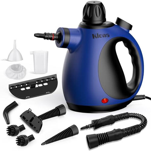Klona Handheld Steam Cleaner, Multi-Purpose with 10 Accessories Removing Steamer Cleaner for All Dirt, Upholstery Furniture, Sofa, Tiles, Floor, Window, Car, Upholstery,Carpet,Bathroom (Navy blue) by Klona - Used condition - CA$29.84